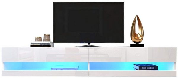 autolock Lowboard TV-Schrank TV-Board in Weiß mit LED-Beleuchtung viel Stauraum (140x40x30.5 cm), Fernsehschrank Kommode für Wohnzimmer, weiß