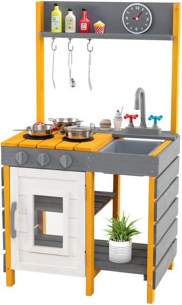 Matschküche Kinder Outdoor Spielküche mit Herd & Abnehmbarer Spüle & Wasserhahn Outdoor Kinderküche