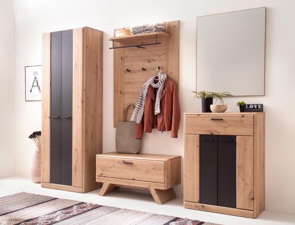 Garderobe Carvin 30 Balkeneiche Cosmos grey 5-teilig Garderobenset ohne Sitzkissen