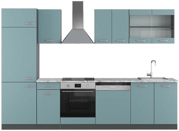 Küchenzeile R-Line Blau-Grau/Anthrazit 300 cm , AP Marmor Vicco