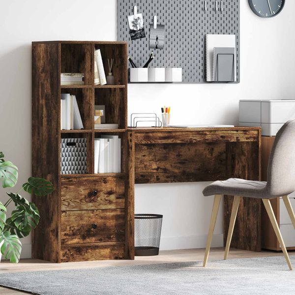 vidaXL Schreibtisch mit Schubladen mit Regal 2 pcs Geräucherte Eiche 3337325