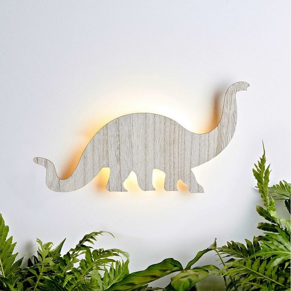 Lights4fun LED Wandleuchte Holz Wandlampe Dinosaurier Diplodocus