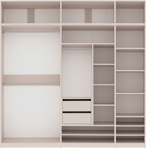 Marmex Möbel Tres Set-F/N Offenes Regalsystem, Begehbarer Kleiderschrank mit Aufsatz, Kompaktgarderobe für Kleidung und Schuhe, Ankleidezimmer Möbel, laminierte Spanplatte, graubeige cashmere 240 x 246 x 51 cm