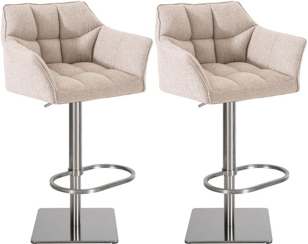 CLP 2er Set Barhocker Damaso Stoffbezug drehbar und höhenverstellbar bis 240 kg,elfenbein edelstahl