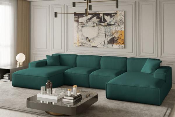 Wohnlandschaft U-Form CELES XS in Stoff Opera Velvet Petrol