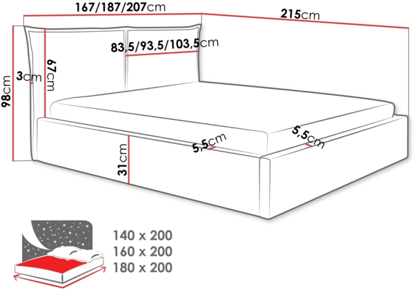 Polsterbett Paltik (Farbe: Paros 05, Größe: 180 x 200) Bild 7