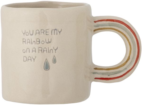 Bloomingville MINI Cloudy Tasse, Natur, Steingut, Regenbogen-Griff, Handdekoriert, Geschenkbox, 185 ml, D7,5xH7,5 cm, Weiß