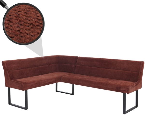 Eckbank HWC-O81, Esszimmerbank Bank, Öko-Tex (310g/m²) Chenille Stoff/Textil Metall 159x210 cm ~ rot