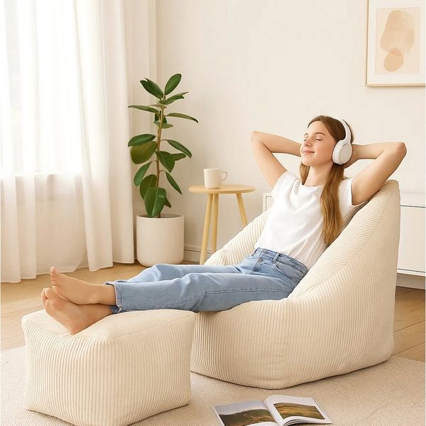 Youyijia Sitzsack Cord-Sitzsack mit Fußstütze – Liegesofa für Wohnzimmer und Lounge