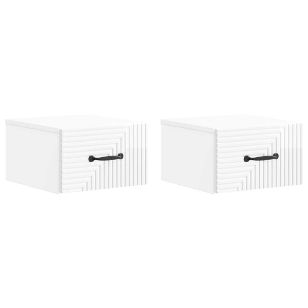 vidaXL Wandmontierter Nachttisch 2 pcs Hochglanz Weiß Holzwerkstoff 898604