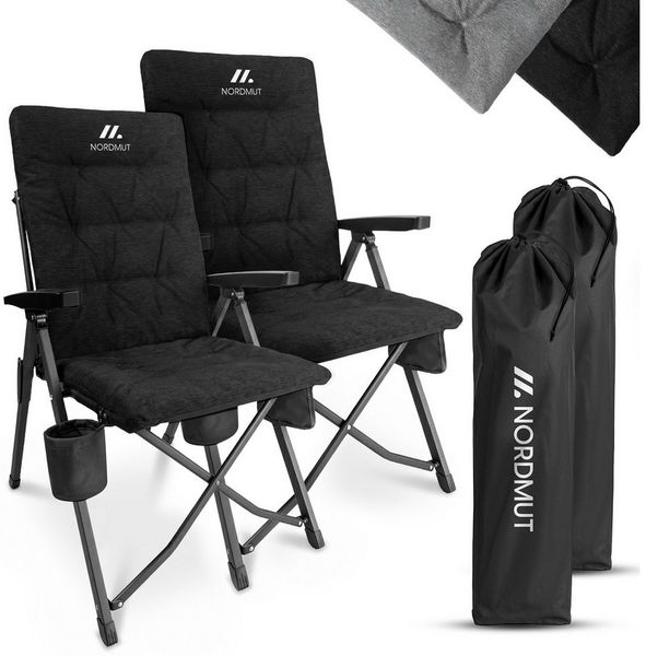 Nordmut Campingstuhl verstellbare Rückenlehne 4-fach, gepolstert, kompakt, Sitzen & Liegen (Spar-Set, 2 St), hohe Lehne, klappbar, 140kg belastbar, ergonomische Sitzform, Armlehne