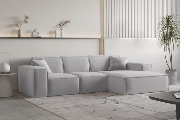 Ecksofa Designersofa CELES PREMIUM Stoff Opera Velvet Hellgrau Ottomane Rechts