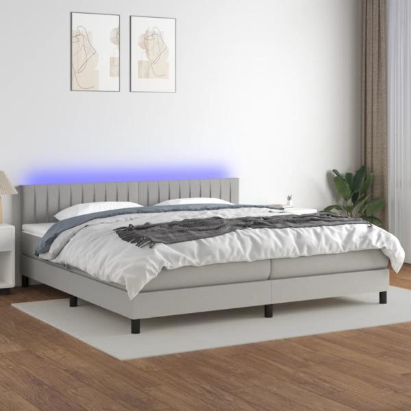 Boxspringbett mit Matratze & LED Stoff Hellgrau 200 x 200 cm, Härtegrad: H2 [3133341]