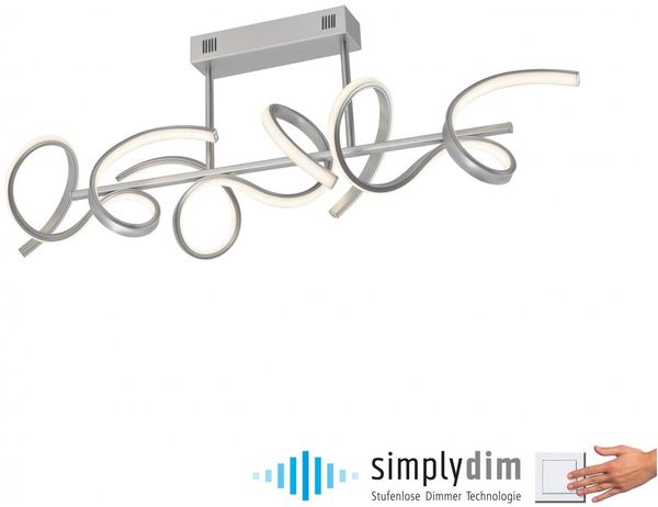 LED Deckenleuchte, silber, geschwungen, Dimmer, L 82 cm