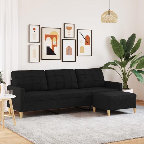 vidaXL 3-Sitzer-Sofa mit Hocker Schwarz 210 cm Stoff 3278253