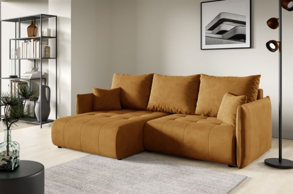 Ecksofa Schlafsofa CANIO Stoff Monolith Honiggelb Ottomane Links