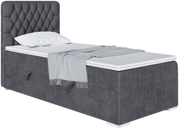 MEBLINI Boxspringbett DALIA 90x200 cm mit Bettkasten - H3/Dunkelgrau Samt Gepolstert Einzelbett mit Topper & Taschenfederkern-Matratze - 90x200 Rechts