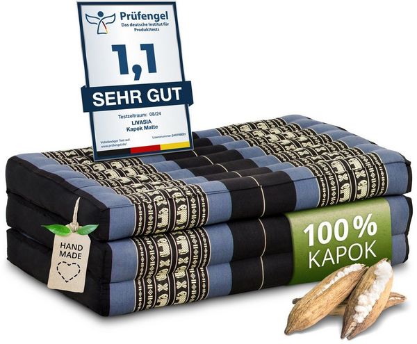 Kindermatratze Klappmatratze 70 cm breit - 140 x 70 x 8 cm - Faltmatratze für Kinder, livasia, 8 cm hoch, Kapok, vegan, handgefertigt