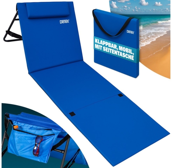 Detex Gartenliege, Rückenlehne Gepolstert Blau Reißverschluss Kissen Tragegurt Garten
