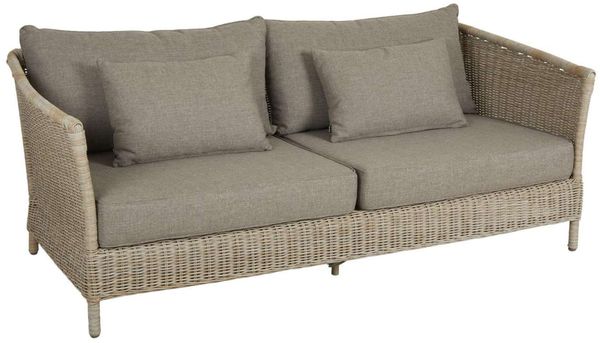 Gartensofa Aster mit Kissen aus Kunst-Rattan und Olefin-Stoff, skandinavisch, beige, für 2-3 Personen