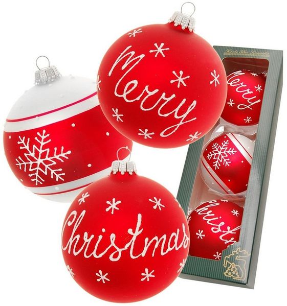 Krebs Glas Lauscha Weihnachtsbaumkugel Christbaumkugeln Weihnachtskugeln Glas Ø 8 cm 3 Stück rot matt/weiß