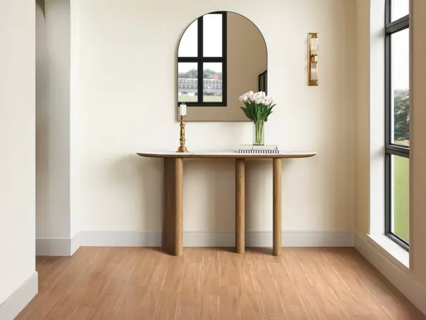 Vente-unique - MODREYO Konsole KeramikHolz, Platte BeigeWeiß - B 39,5 cm x H 80 cm x L 150 cm