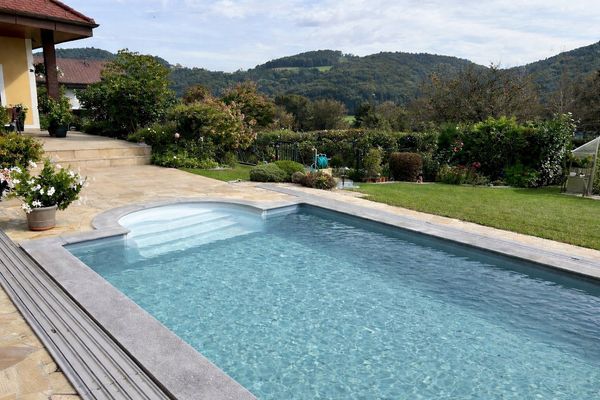 KWAD Schwimmbecken STYROPOR®STEIN POOL ALL INCLUSIVE, BxLxH: 350x700x150 cm (Set), mit Römertreppe, inkl. Beckenrandsteine & Poolbeleuchtung