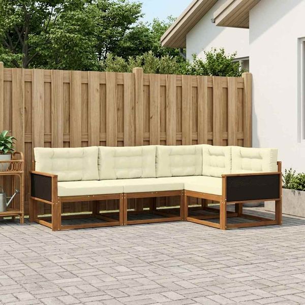 vidaXL Outdoor-Sofagarnitur mit Kissen 4 pcs Natur und Creme 3382513