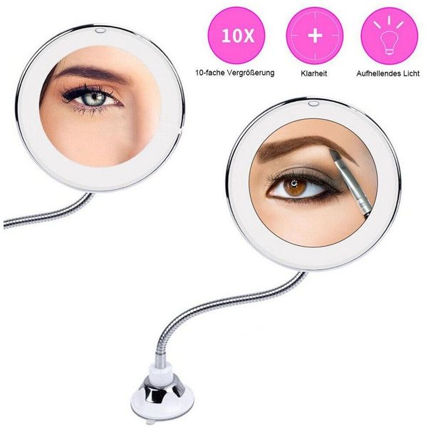 feinlux Schminkspiegel Kosmetikspiegel Vergrößerungsspiegel mit 10-fache (Packung, LED Beleuchtung Saugnapf Kosmetikspiegel), Geeignet für Make-up, das Einsetzen von Kontaktlinsen