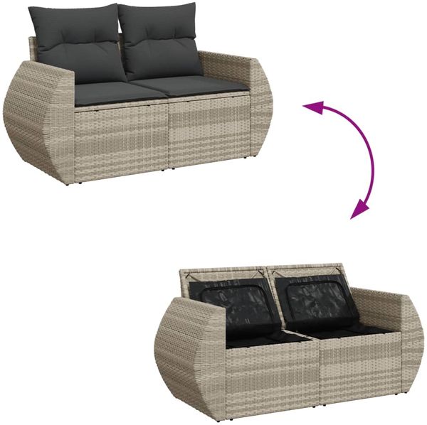 vidaXL Gartensofa mit Kissen 2-Sitzer Hellgrau Poly Rattan 366197 Bild 10