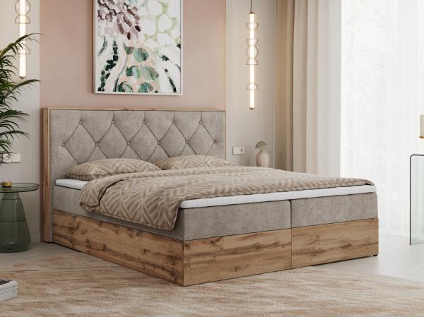 Boxspringbett, Schlafzimmerbett, Bettkasten - VENETO -140 x 200 cm - Beige Stoff - H3