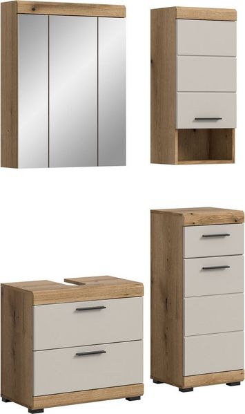 welltime Badmöbel-Set SIENA, 4 teilig, bestehend aus:, (Set, 4-St, TOPSELLER), Waschbeckenunterschrank, Spiegelschrank, Unterschrank, Hängeschrank