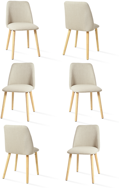GOEURVANT 421 Esszimmerstühle 6er-Set, Webstoff - Beige Stoff