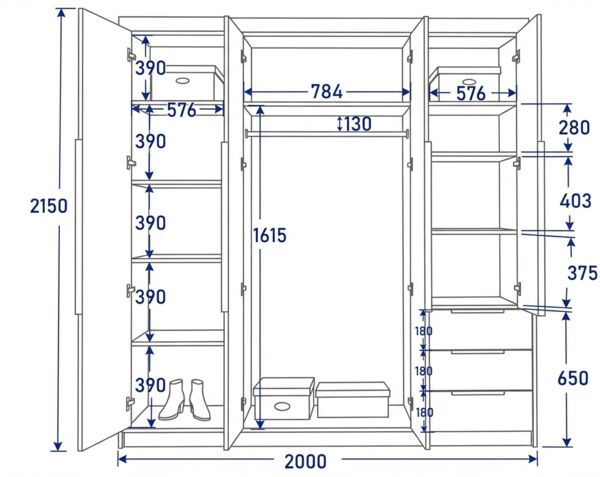 Schwebetürenschrank KLARI 2-türig Schrank 200 cm (mit Spiegel) Farbe: Schwarz, Weiß, Weiß Bild 5