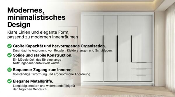 Schwebetürenschrank KLARI 2-türig Schrank 200 cm (mit Spiegel) Farbe: Schwarz, Weiß, Weiß Bild 6