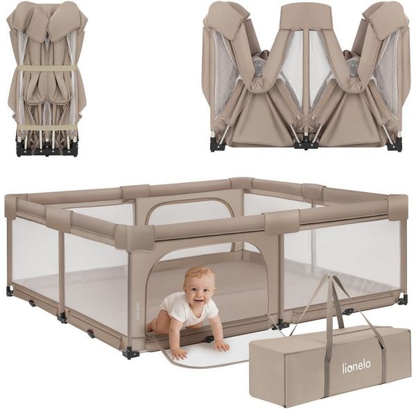 Lionelo Florence XL Easy Fold Laufstall Baby 180x200 cm, Faltbares Laufgitter Baby, Ohne Montage Nutzbar, 2 Seiteneingänge mit Reißverschluss, Atmungsaktives Netz, Weiche Kanten, Transporttasche