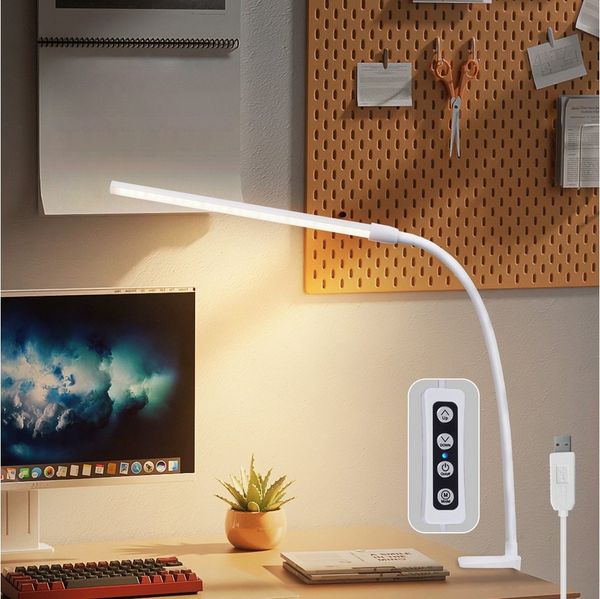 ZMH LED Tischleuchte LED Klemmbar - Schwarz/Weiß Tageslichtlampe USB 5W Büro Schreibtisch, Augenschutz, Einfache Installtion, LED fest integriert, 3000/4000/6500K, Arbeitsplatzleuchte mit 3 Farbtemperatur und 5 Helligkeitsstufen