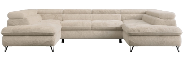 Ecksofa U-Form, mit Bettkasten, Bettfunktion und Einstellbare Kopfstützen, Sofa big XXL - PETER U - Creme Plüsch - Topper T25 Bild 6