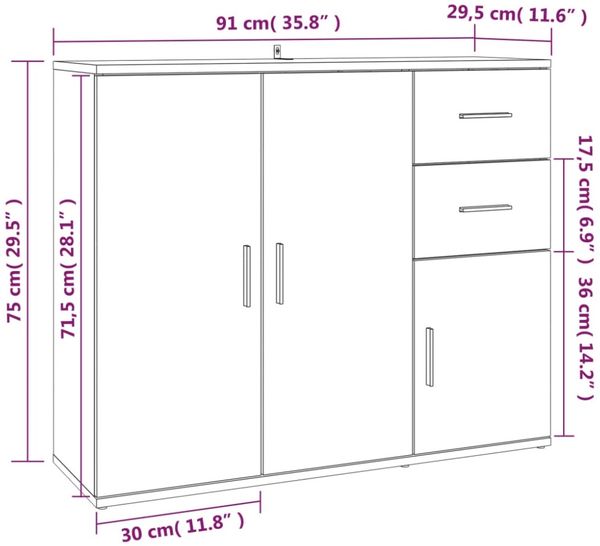 vidaXL Sideboard Betongrau 91x29,5x75cm Holzwerkstoff 823273 Bild 11