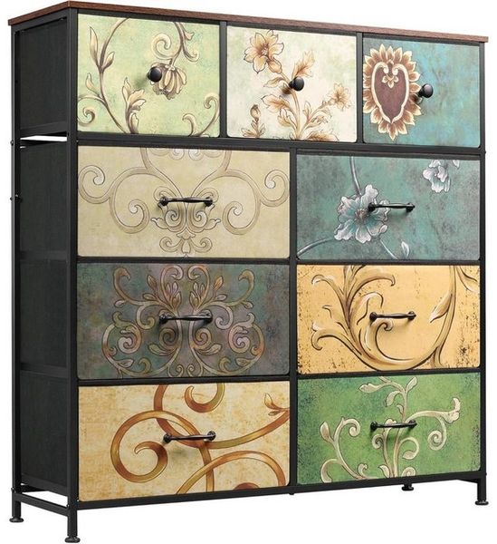 LuxeLiving Kommode Sideboard Schubkastenkommode, 9 Schubladen, Retro-Stil, Blumenstoff, Breite 100cm Bild 4