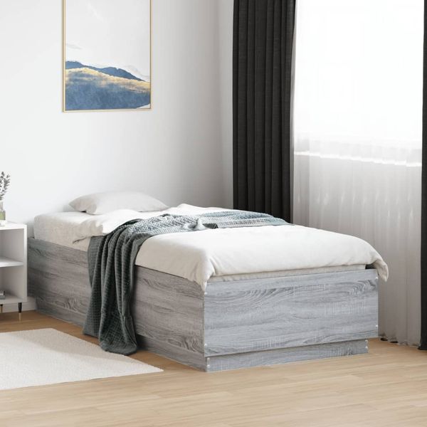 vidaXL Bettgestell mit LED Grau Sonoma 90x190 cm Holzwerkstoff 3209665