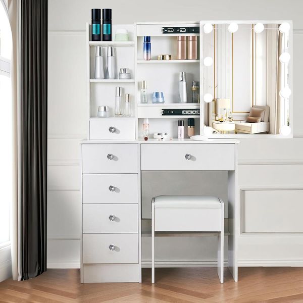 Schminktisch LED-Beleuchtung Make-up Kosmetiktisch Weiß MDF - M39