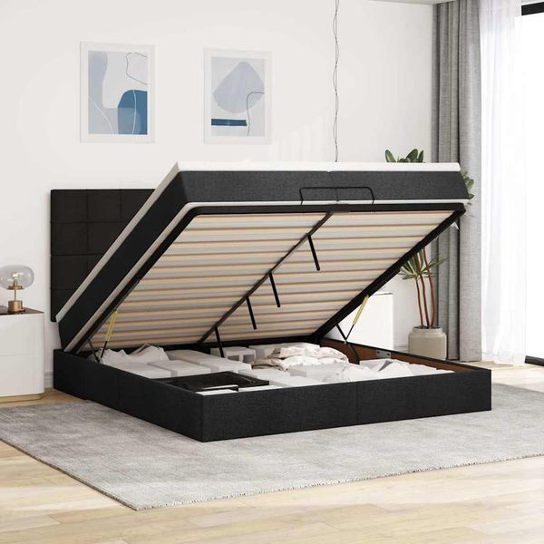 vidaXL Ottoman-Bett mit Matratzen Schwarz 200x200 cm Stoff 3313184