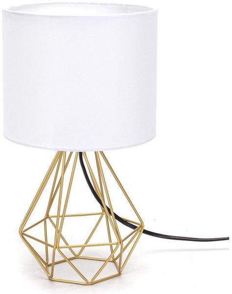 Aigostar Schreibtischlampe Tischlampe mit Weißem Stoff-Schirm und Metallfuß,Sockel E14