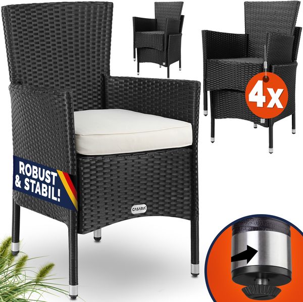 CASARIA® Polyrattan Gartenstühle 4er Set Schwarz