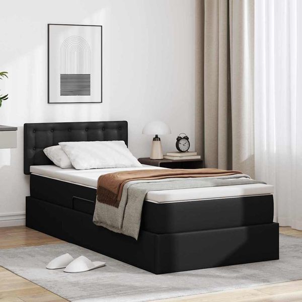 vidaXL Aufbewahrungsbett mit Matratze Schwarz 90 x 190 cm Kunstleder 3370373