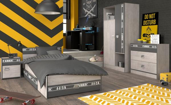 Parisot Kinderzimmer Fabric in Esche grau und schwarz Jugendzimmer Set 5-tlg.