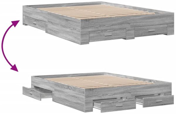 vidaXL Bettgestell mit Schubladen Grau Sonoma 160x200 cm Holzwerkstoff 3280375 Bild 7