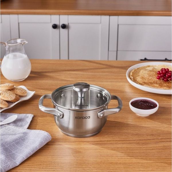 Karaca Kochtopf Karaca Elite Edelstahl-Induktions-Kochtopf mit Deckel, 14 cm, Silber