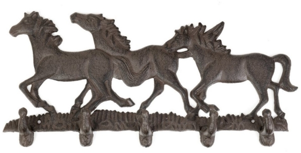 Moritz Wandgarderobe Garderobe Pferde 5 Haken braun Gusseisen 37 x 17 x 4 cm Kleiderhaken Garderobenhaken Vintage